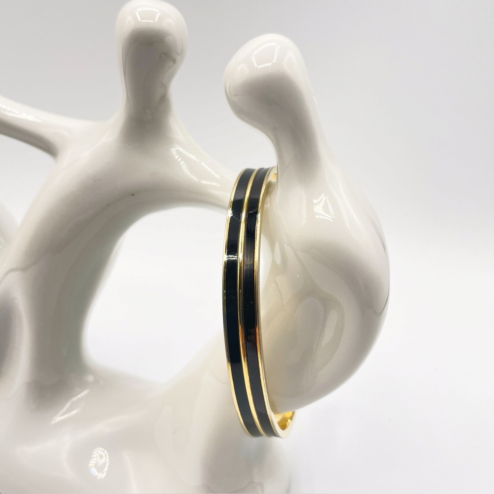 Monet Gold Tone and Black Enamel Bangle Bracelet
